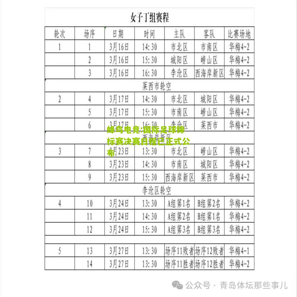 国际足球锦标赛决赛日程已正式公布